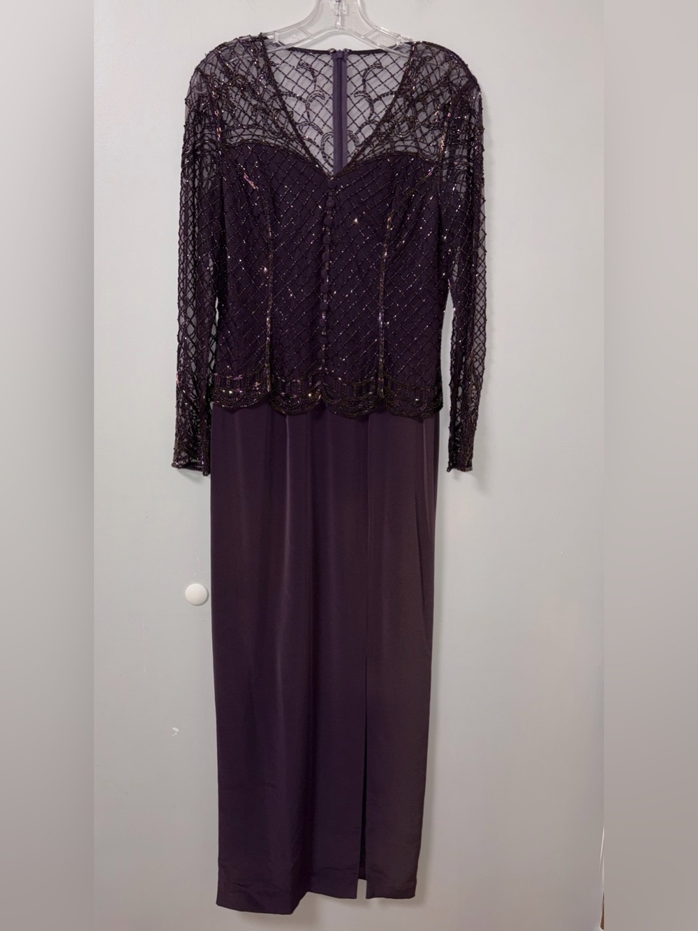 Lillie Rubin Plum Sequin Beaded Formal Evening Gown Maxi Dress Vtg 90s Sz 6
